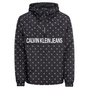 Calvin Klein Jeans Prechodná bunda 'MONOGRAM AOP NYLON POPOVER'  čierna / biela