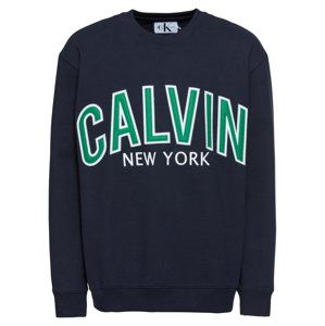 Calvin Klein Jeans Mikina 'GRAPHIC CREW NECK'  tmavomodrá / zelená