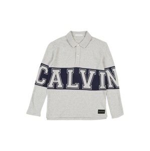 Calvin Klein Jeans Tričko 'VARSITY LS POLO'  sivá melírovaná / čierna