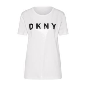 DKNY Tričko 'SEQUIN LOGO'  čierna / biela