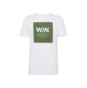 WOOD WOOD Tričko 'WW Square T-shirt'  zelená / biela