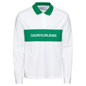 Calvin Klein Jeans Tričko 'CCONTRAST COLLAR L/S POLO'  zelená / biela