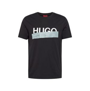 HUGO Tričko 'Dicagolino'  čierna / biela / strieborná