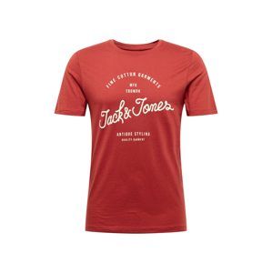 JACK & JONES Tričko 'JORRAFA'  hrdzavo červená / biela