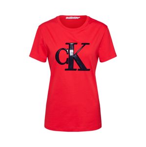 Calvin Klein Jeans Tričko 'FLOCK MONOGRAM CK SLIM TEE'  červené