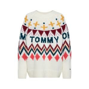 Tommy Jeans Pullover  červené / biela ako vlna / zmiešané farby