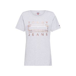 Tommy Jeans Tričko 'METALLIC LOGO TEE'  zlatá / svetlosivá