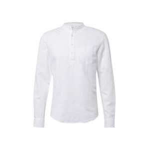 Pier One Košeľa 'Stand Collar Cotton Linen Shirt'  biela