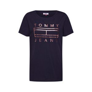 Tommy Jeans Tričko 'METALLIC LOGO TEE'  zlatá / čierna