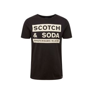 SCOTCH & SODA Tričko 'Ams Blauw scotch & soda signature tee in regular fit'  čierna / biela